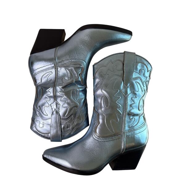 Dolce Vita Landen Western Boots Electric Blue Women's 8 Leather Mid Calf Pull On - Picture 13 of 13